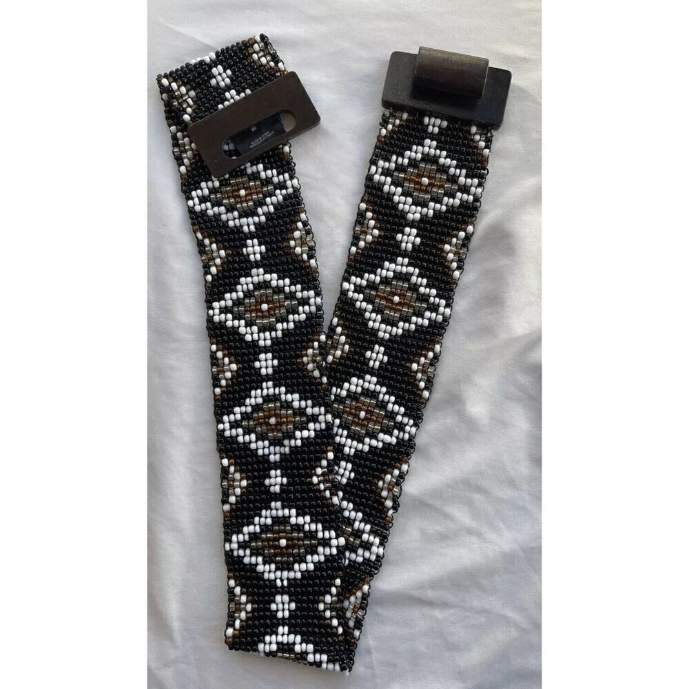 Express Brand Women’s Belt Beaded Stretch Black With Boho Southwestern Sz M